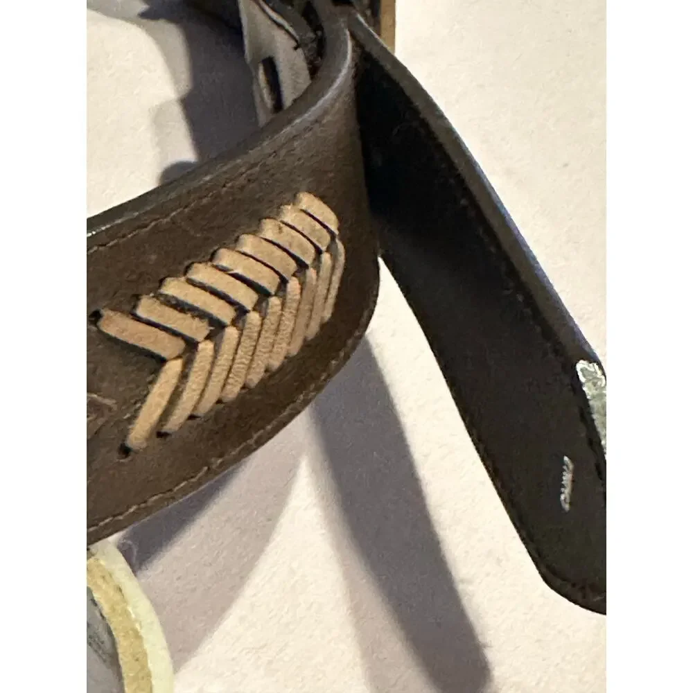 Nocona Belt Men 36 Brown Leather Western Cowboy Rodeo Silver/Gold Accent Aztec